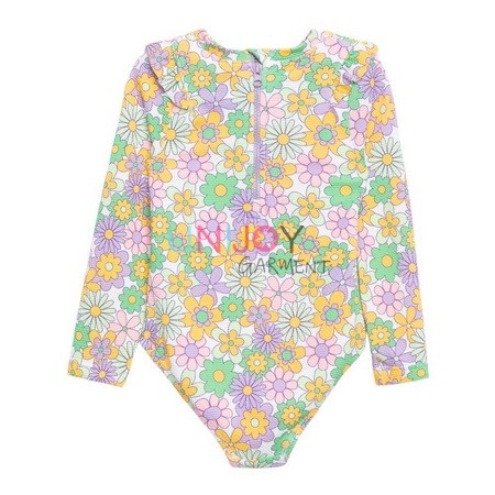 UNGLRG-2505013-Maillot de bain une pièce texturé popcorn avec protections anti-éruptions cutanées personnalisées, imprimé floral, manches longues