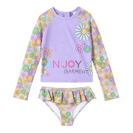 UNGLRG-250528-Custom Rashguard Set Floral Popcorn Textured Swimwear For Toddler