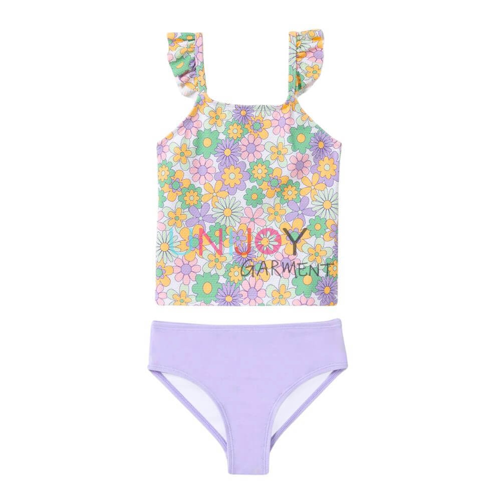 UNGLTK-2505048-Floral Popcorn Textured Cute Tankinis For Girls Custom Swimsuit
