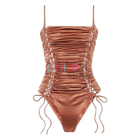 UNWMOP-250501-Custom Satin Swimsuit Ruched Shinning Color One-piece Bathing Suit
