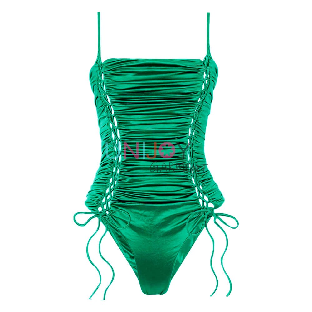 UNWMOP-250501-Satin One-piece Swimsuit Ruched Custom Made Swimwear