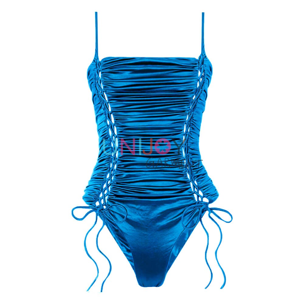 UNWMOP-250501-Satin Swimsuit Ruched Custom One-piece Swimwear