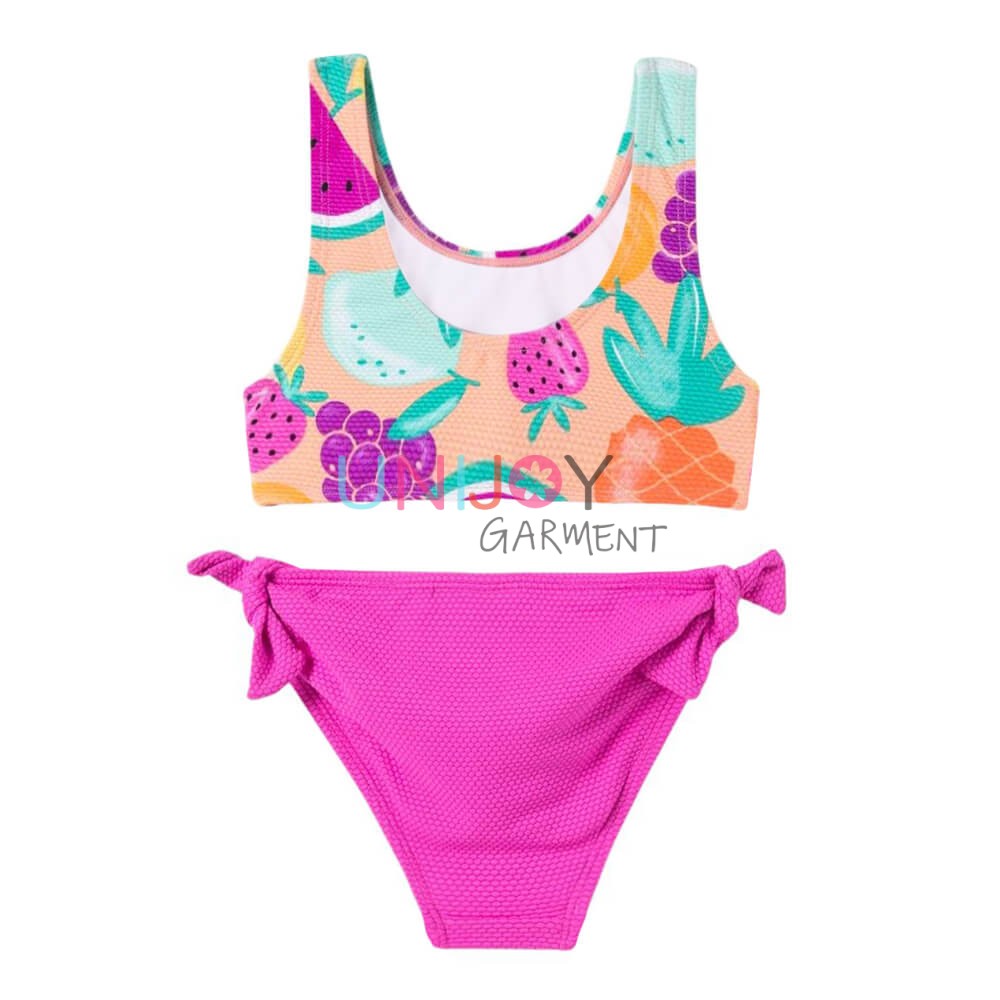 UNGLBK-2506-035-Beautiful Fruits Printing Girls Bikini Popcorn Textured Fabric