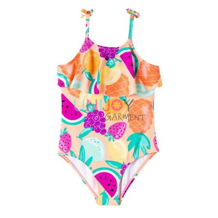UNGLOP-2506-004-Custom Kids One Piece Swimsuit Ruffles Popcorn Textured Swimwear