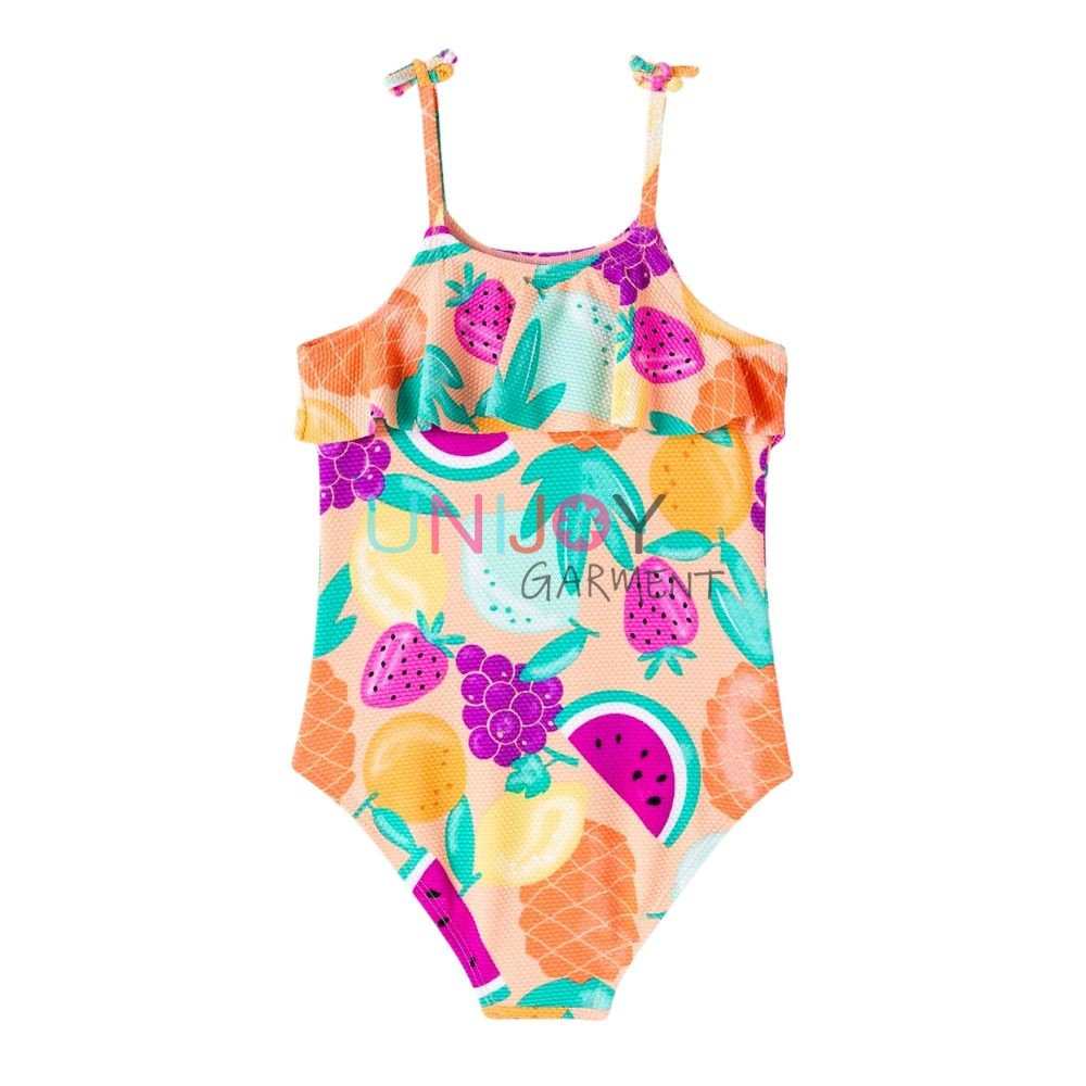 UNGLOP-2506-004-Einteiliger Badeanzug mit lebendigem Fruchtdruck und Popcorn-Struktur