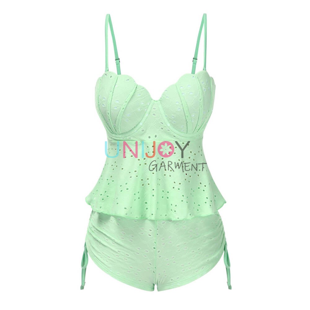 UNWMTK-250601-Tecido de malha bordada Jacquard, tankini feminino com shorts