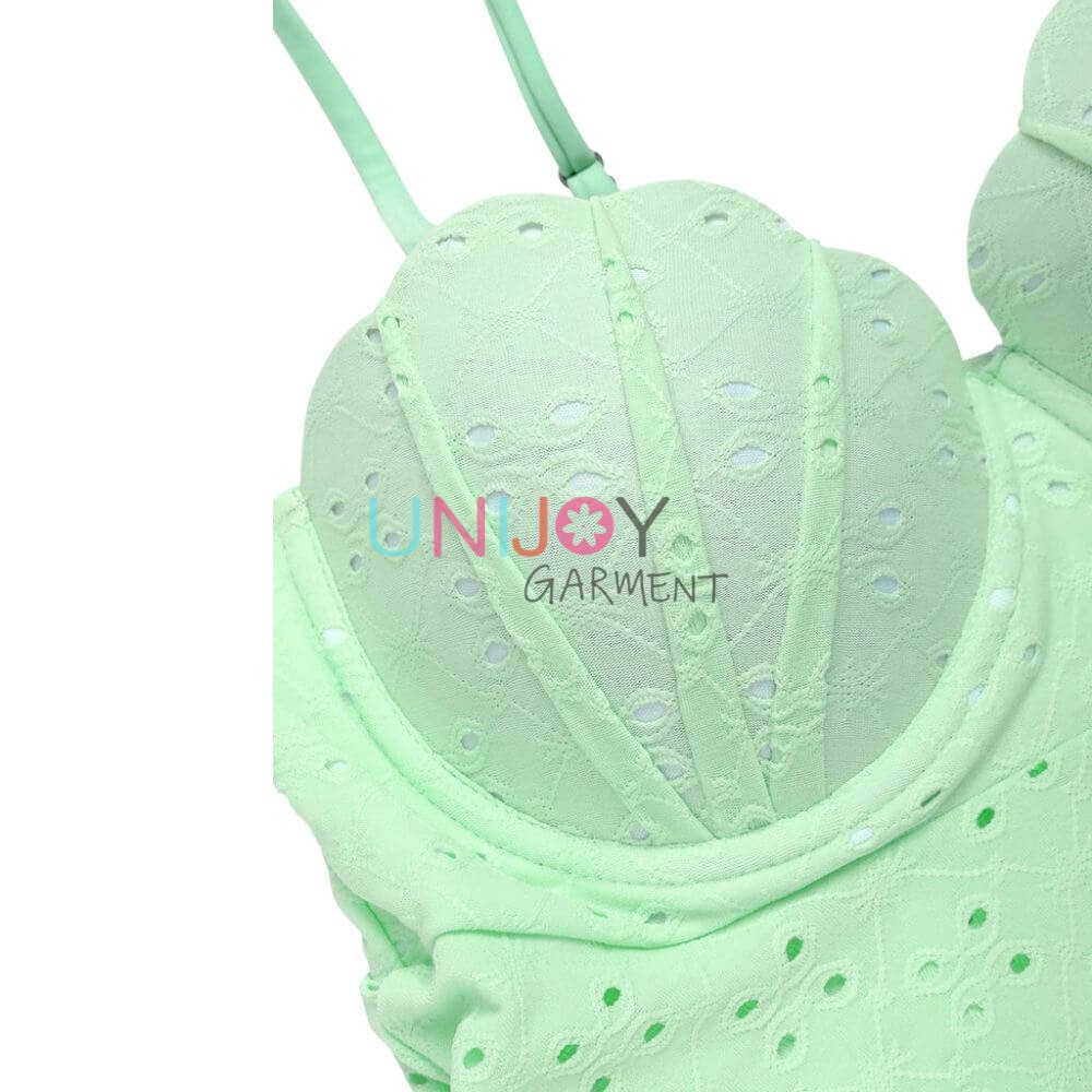 UNWMTK-250601-Sutiã concha com ilhós bordados em jacquard, maiô personalizado