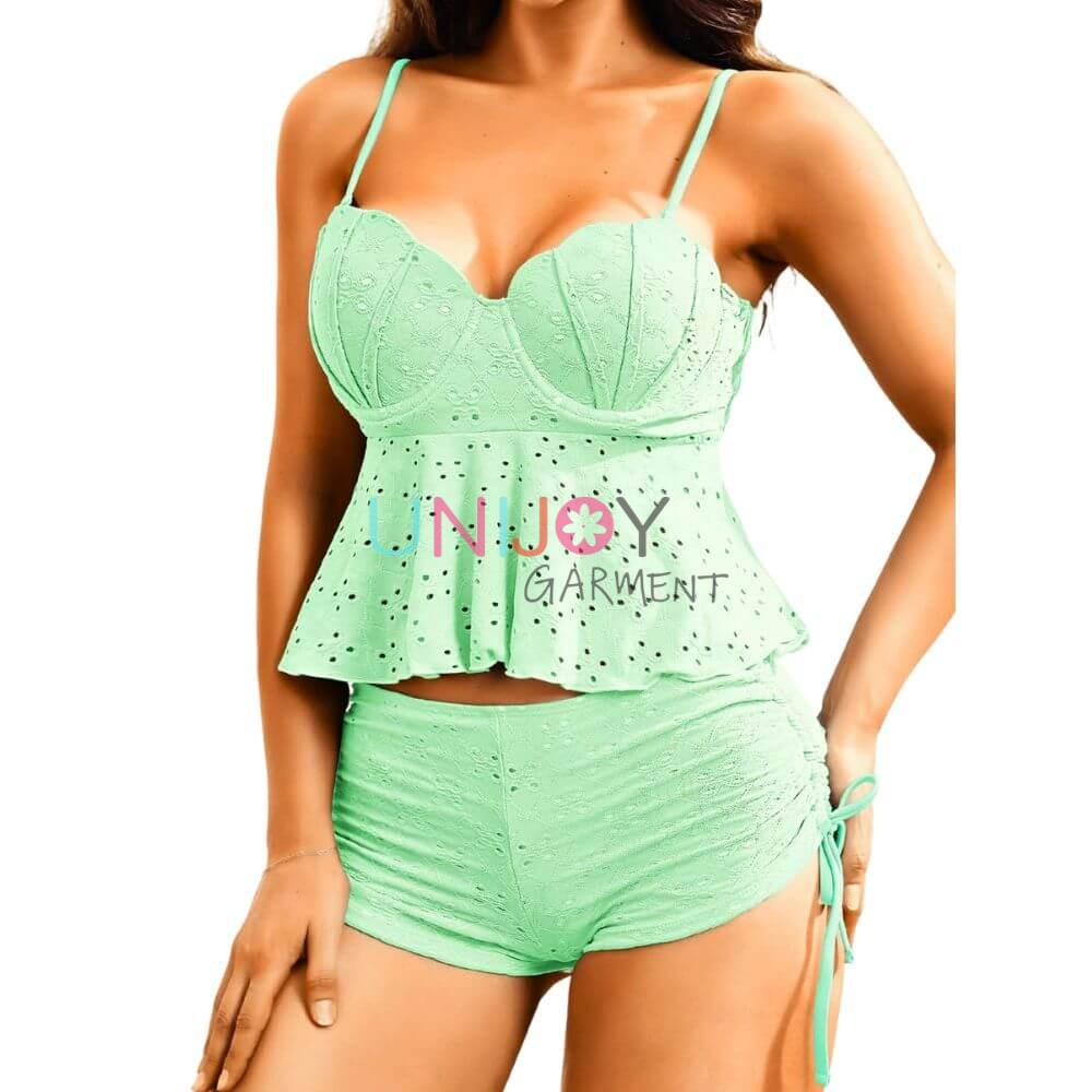 UNWMTK-250601-Conjunto de tankini feminino com bordado em malha jacquard
