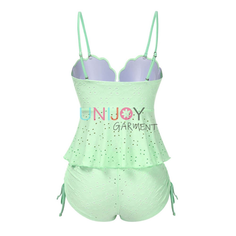 UNWMTK-250601-Conjunto de tankini feminino bordado malha crochê roupa de banho