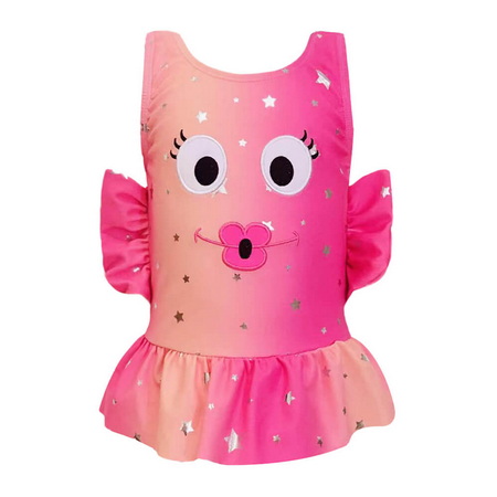 GOP-012-23-Custom Badeanzug Folie Druck Fisch Applikation Stickerei mit Rüschen