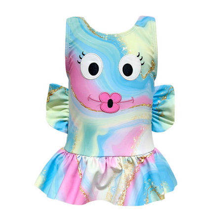 GOP-012-24-Custom Badeanzug Fisch Stickerei Applikation Mädchen Badeanzug mit Rüschen
