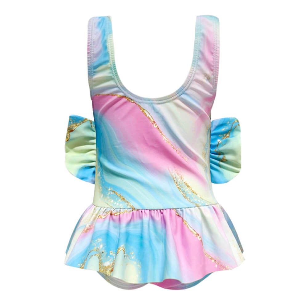 GOP-012-24-Ombre Süßer Badeanzug für Mädchen mit Foliendruck und Rüschen