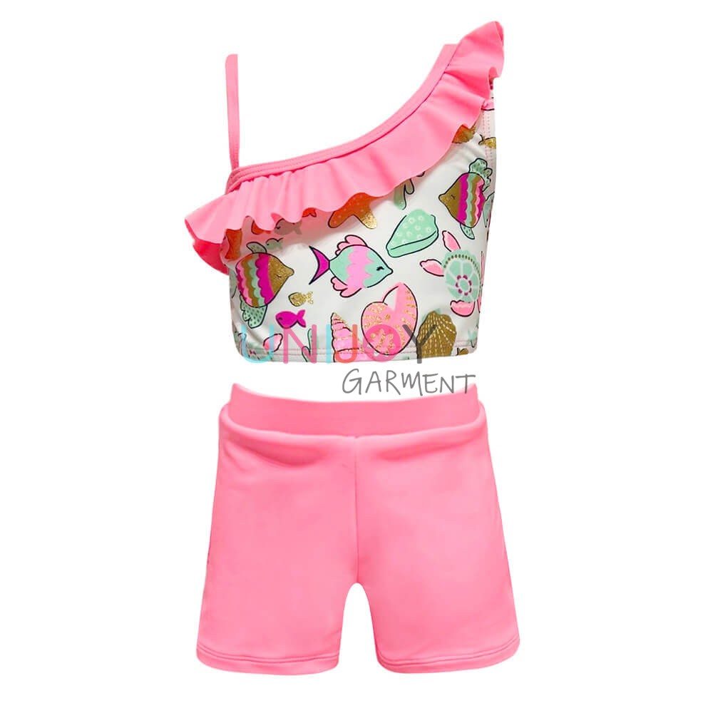 UNGLTK-25056-Tankini-Set für Mädchen, Unterwasser-Fisch-Print, individuelle Bademode