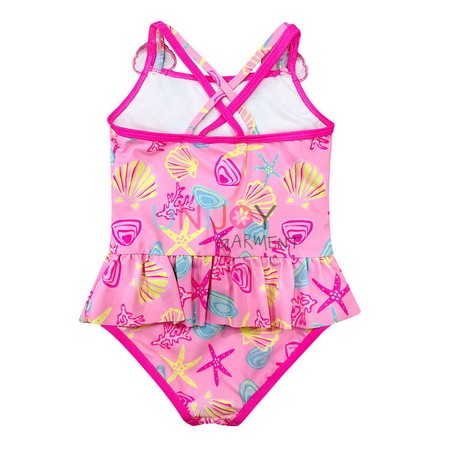 UNGOP-25005-Custom Mädchen Muschel Custom Print Rüschen Rosa Einteiliger Badeanzug