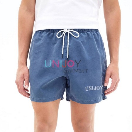 UNMS-250801-Short de bain personnalisé pour homme, bleu délavé, en denim