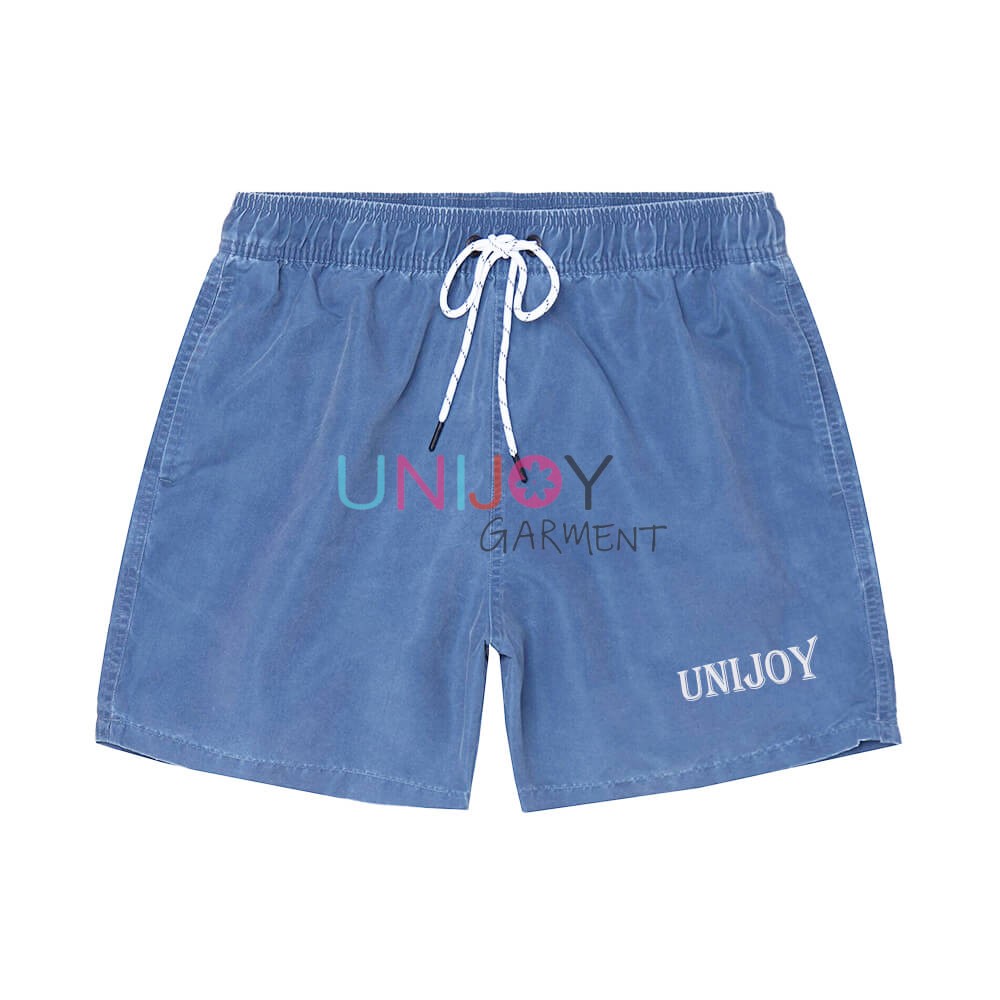 UNMS-250801 - Short de bain personnalisé bleu délavé en denim pour homme