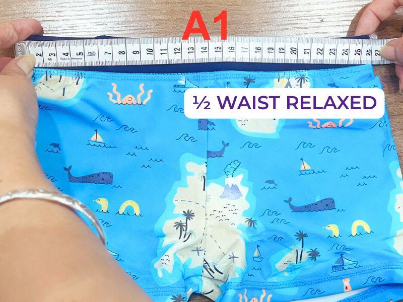 Como medir amostras de roupa de banho - A1 ½ Cintura relaxada