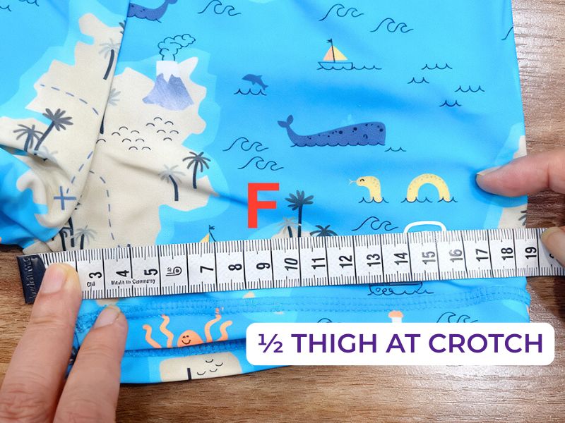 Como medir amostras de roupa de banho - Tamanho F: ½ da coxa na virilha