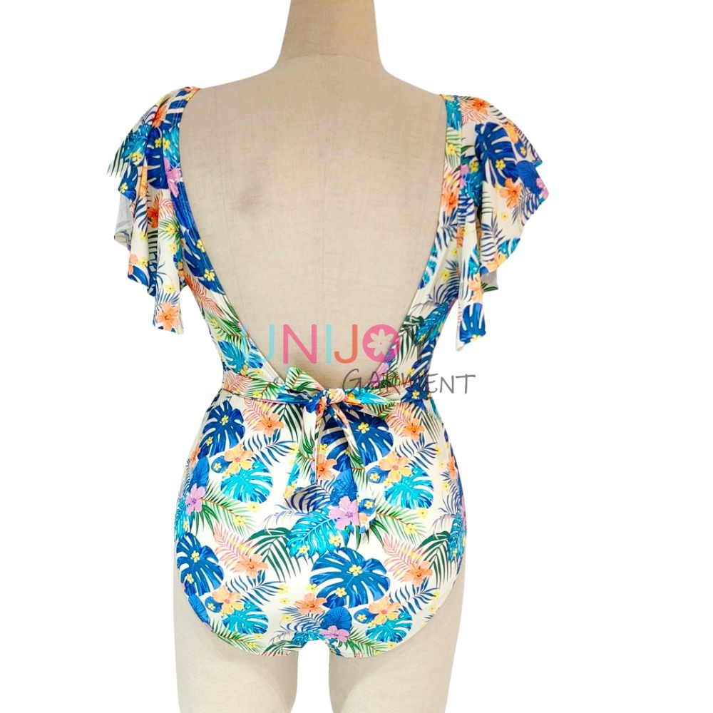 Tropical Palm Print Ruffle One-Piece Bathing Suit