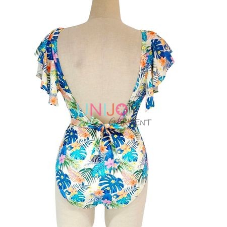 Tropical Palm Print Ruffle One-Piece Bathing Suit
