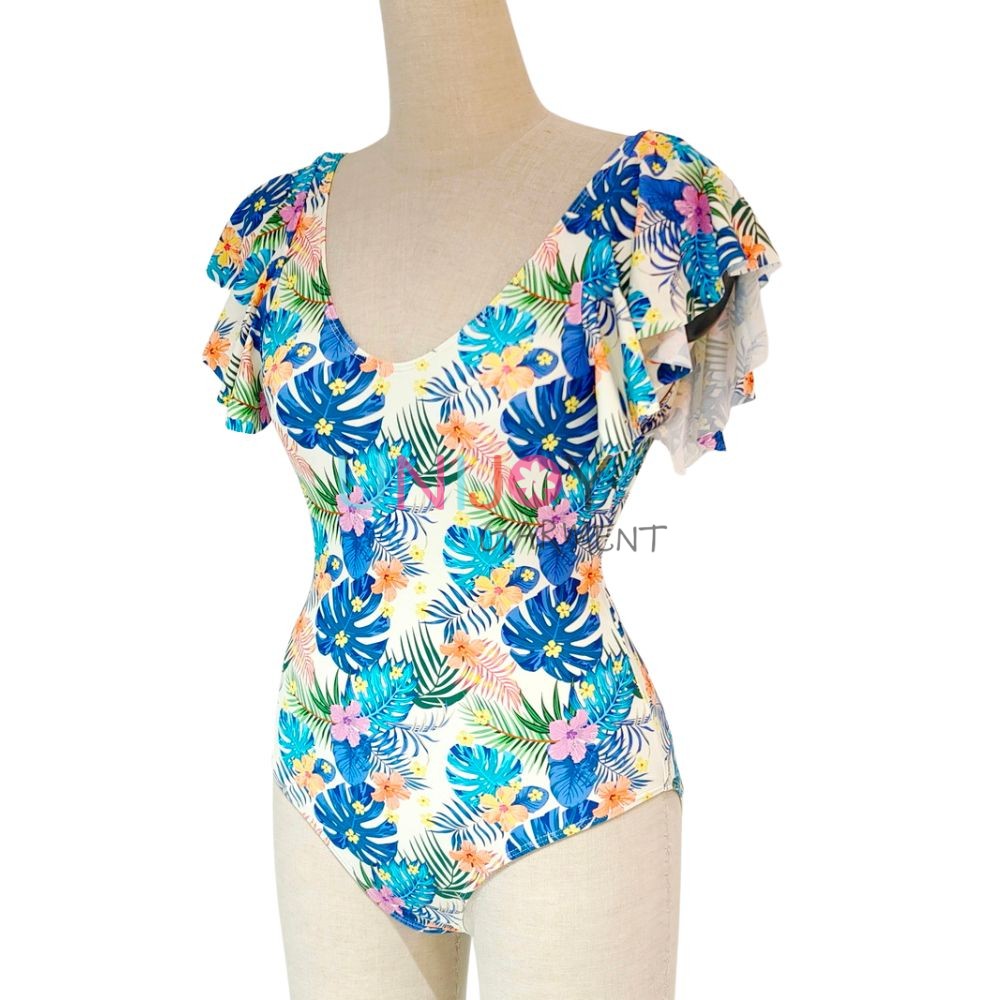 UNLS260511-Vintage Flutter Sleeve Tummy Control Swimsuit