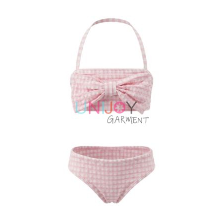 UNGBK260603 - Private Label Mädchen-Bikini-Set in Rosa und Weiß mit Vichy-Karo