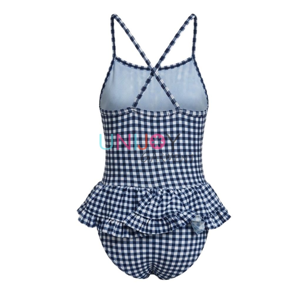 UNGOP260616-Girls' Private Label Gingham One-Piece Swimsuit with 3D Daisies