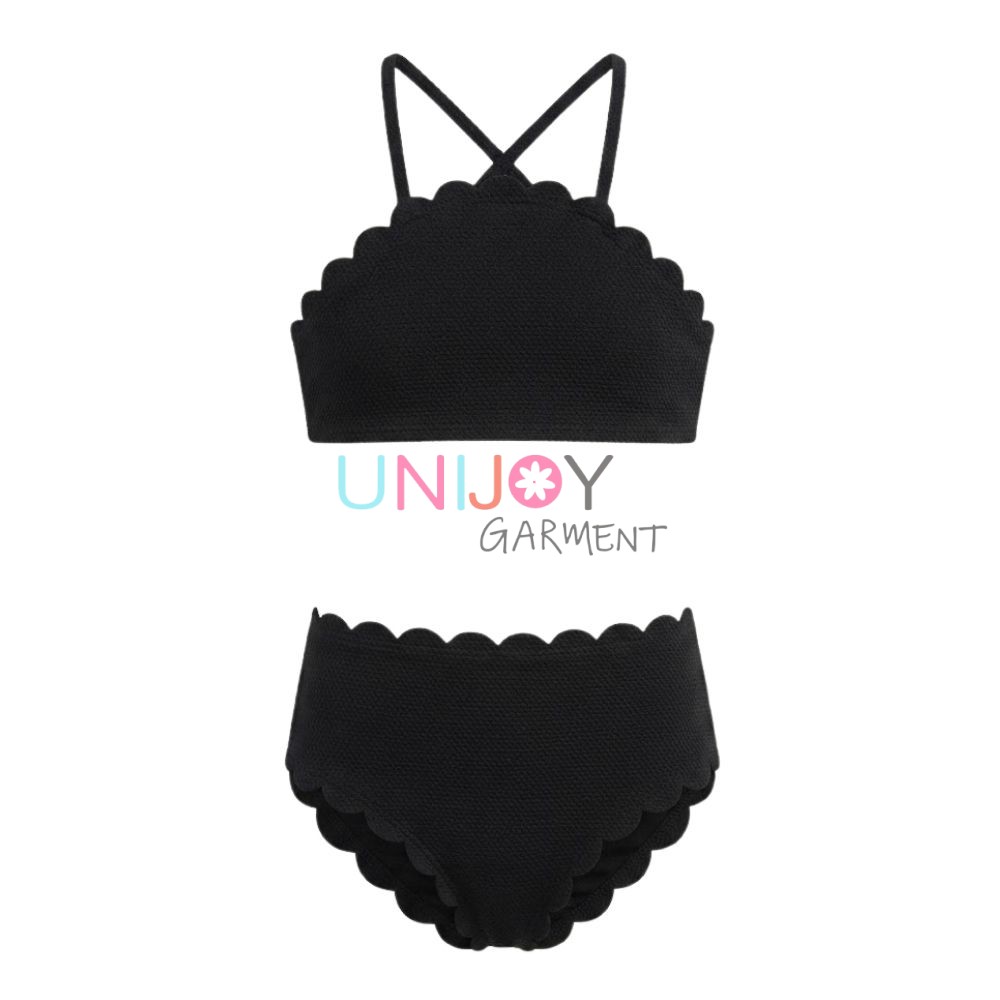 UNGBK260720-Girls Scalloped Trim Two-Piece Bikini Set