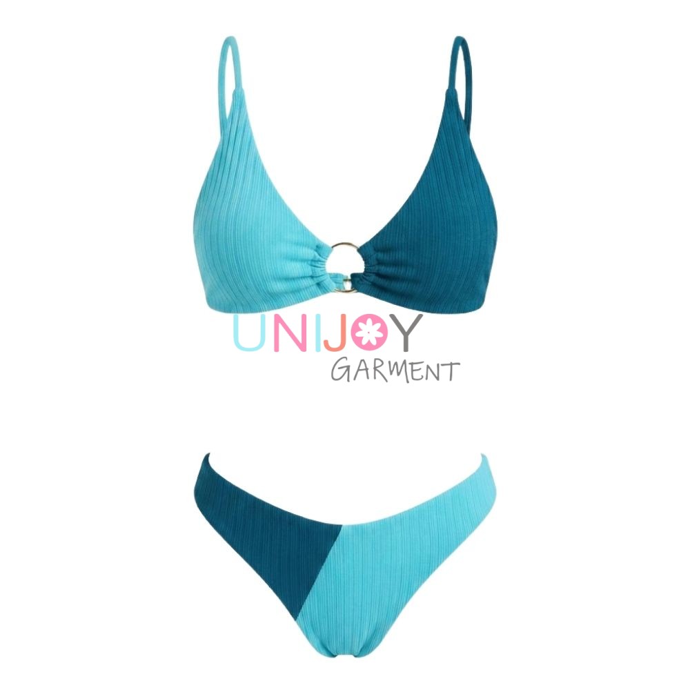 UNLBK260720-Women's Two-Tone Ribbed O-Ring Bikini Set