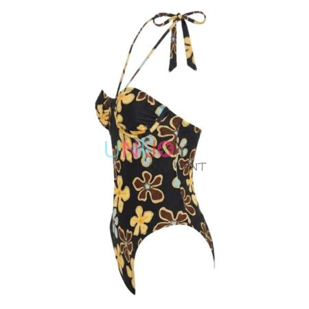 UNLS260717-Women's floral print one-piece swimsuit with halter neck