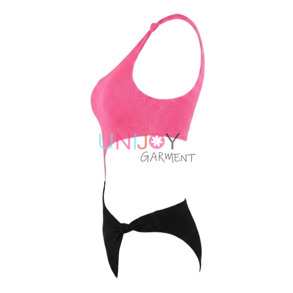 UNLS260730-Women's One-Shoulder Cut-Out Color-Block One-Piece Swimsuit