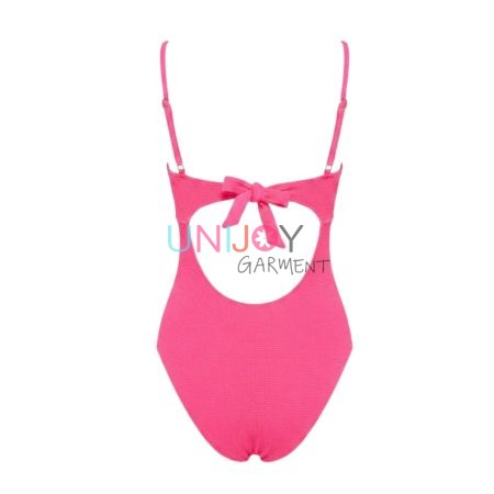UNLSS260730-Women's Front Bow Cut-Out One-Piece Swimsuit