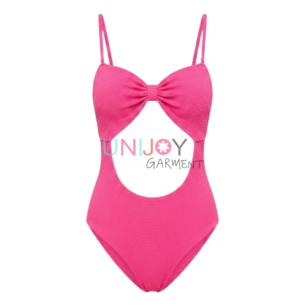 UNLSS260730-Women's hot pink textured one-piece swimsuit