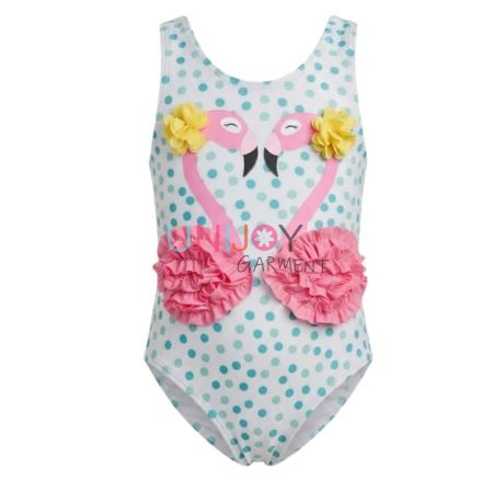 UNGS260803-Girls One-Piece Swimsuit with Flamingo Print