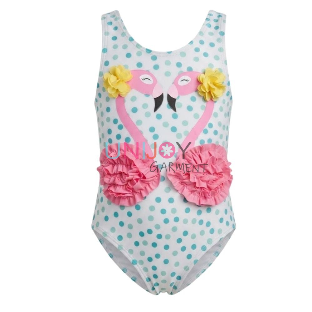 UNGS260803-Girls white and turquoise polka dot one-piece swimsuit